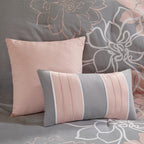 Printed Cotton Sateen Comforter Set - Grey/Peach King