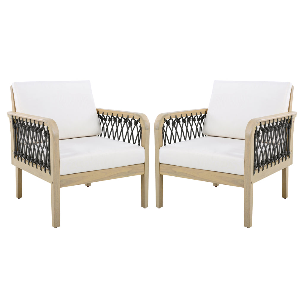 Outdoor Acacia Wood Club Chair with Handwoven Rope (Set of 2)