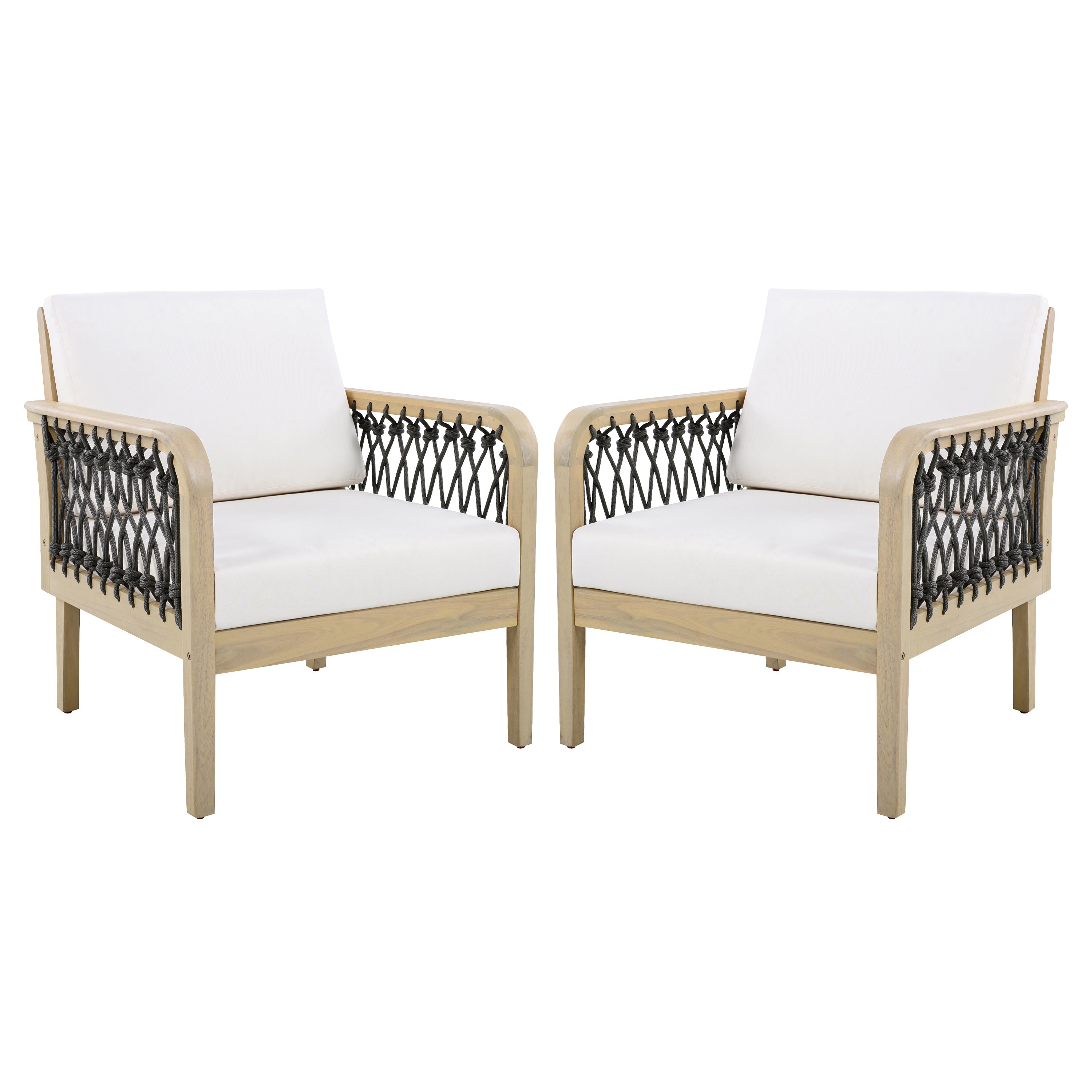 Outdoor Acacia Wood Club Chair with Handwoven Rope (Set of 2)