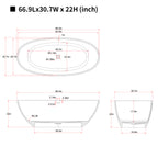 67'' Freestanding Bathtub Resin Stone Soaking Bathtub