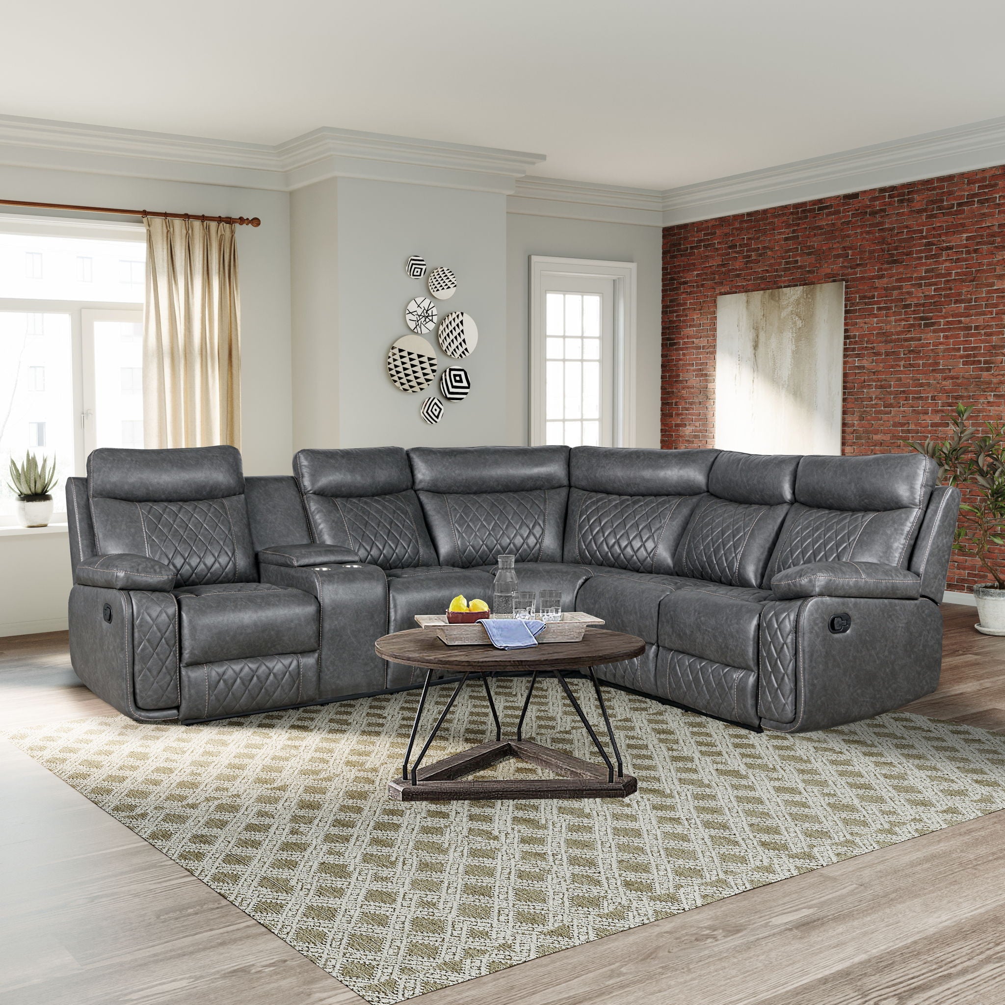 Home Theater Seating Manual Recliner With Cup Holder, Hide - Away Storage Reclining Sofa For Living Room, Home Theater