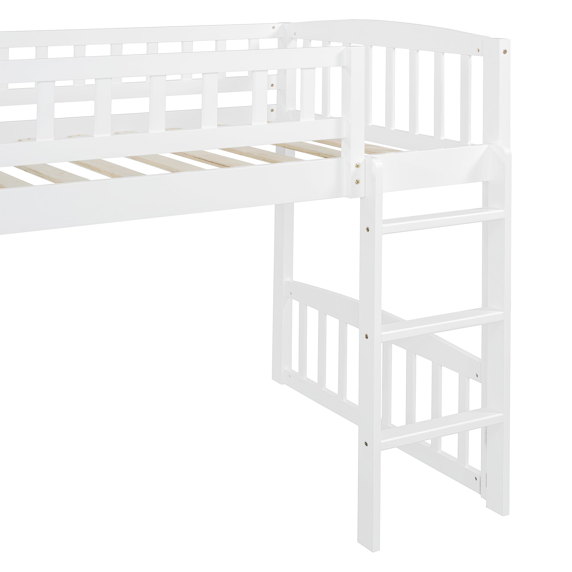 Twin Size Loft Bed With Slide And Ladder - White