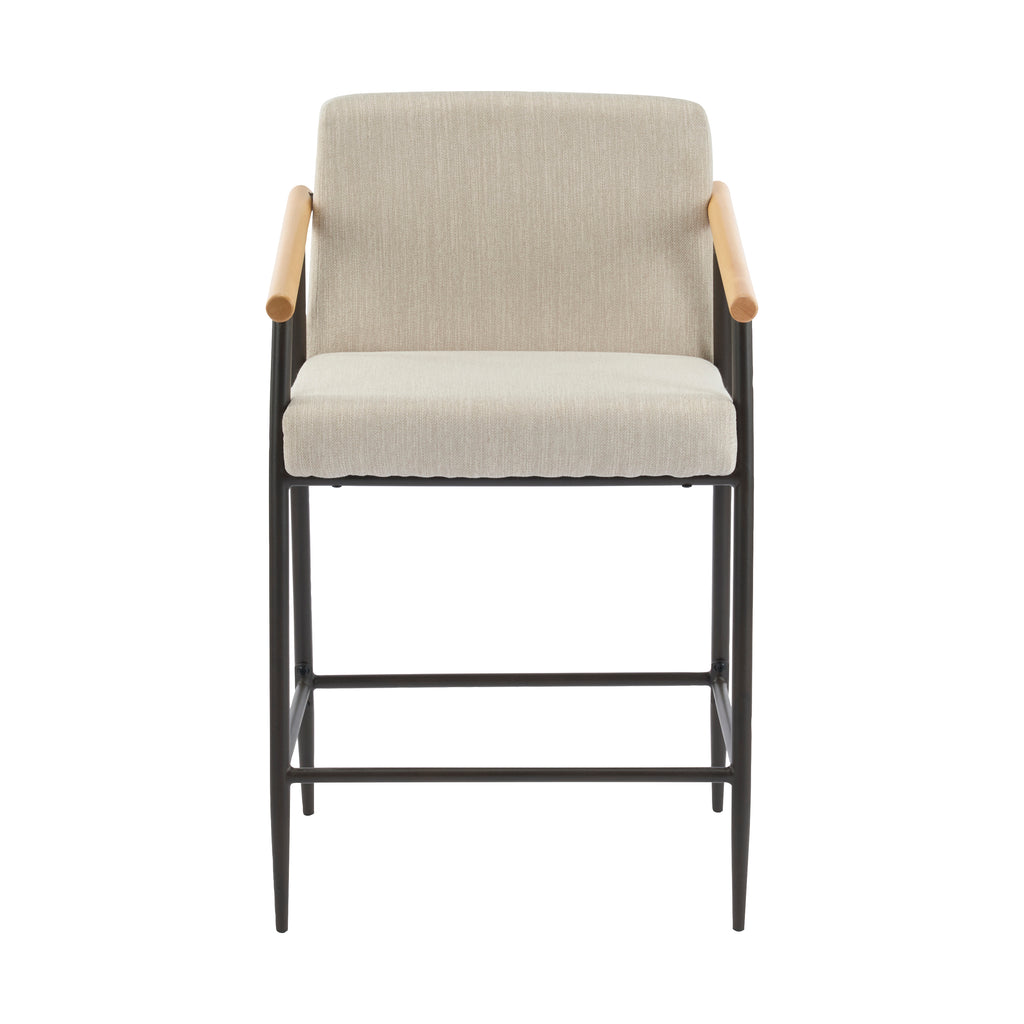 Counter Stool with Iron Frame - Set of 2 - Espresso + Beige