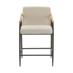 Counter Stool with Iron Frame - Set of 2 - Espresso + Beige