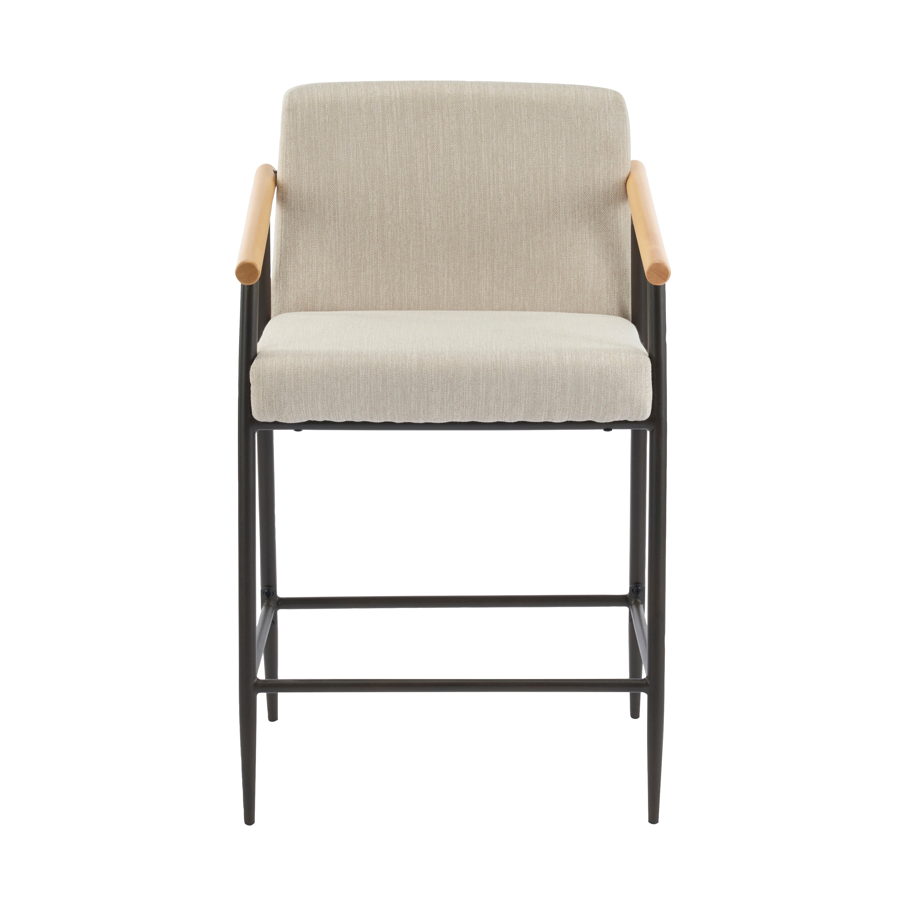 Counter Stool with Iron Frame - Set of 2 - Espresso + Beige