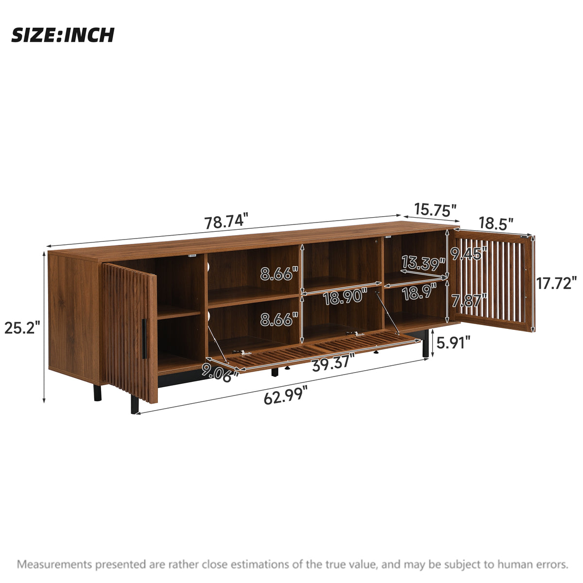 78-Inch Modern TV Stand for TVs up to 85 Inches, Walnut