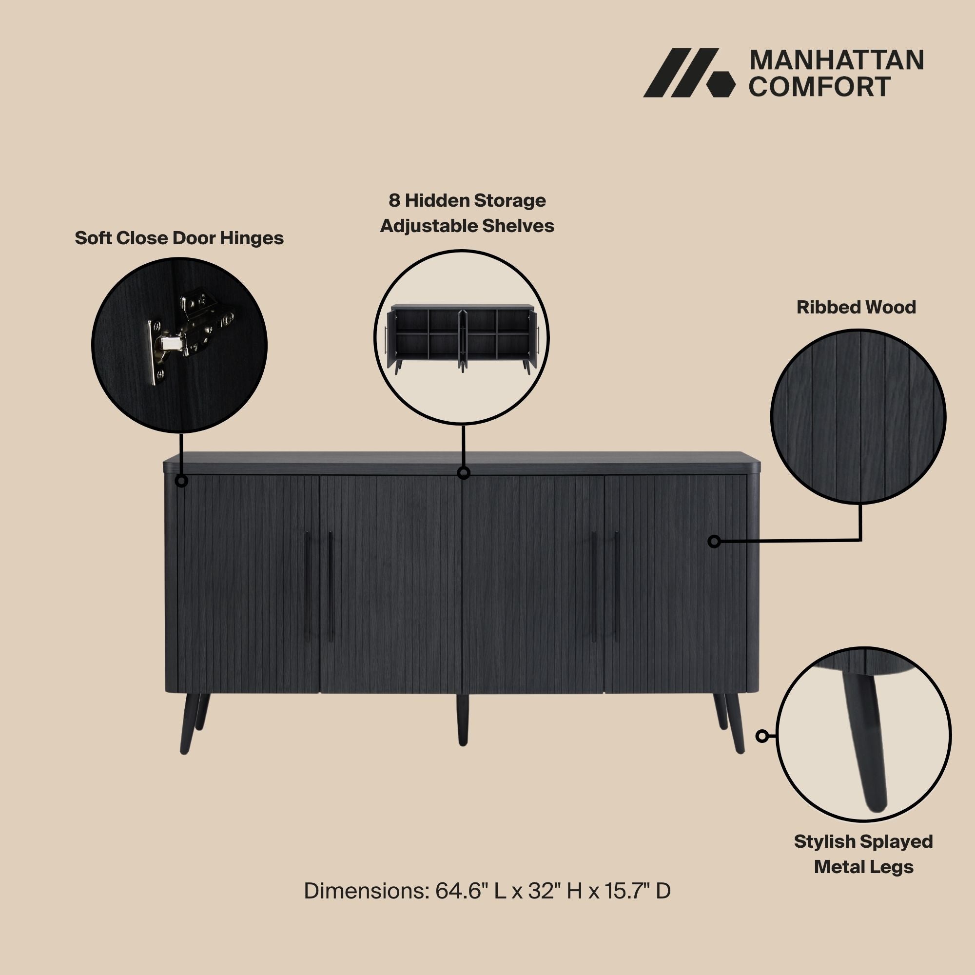 Jodie 65" Fluted Sideboard