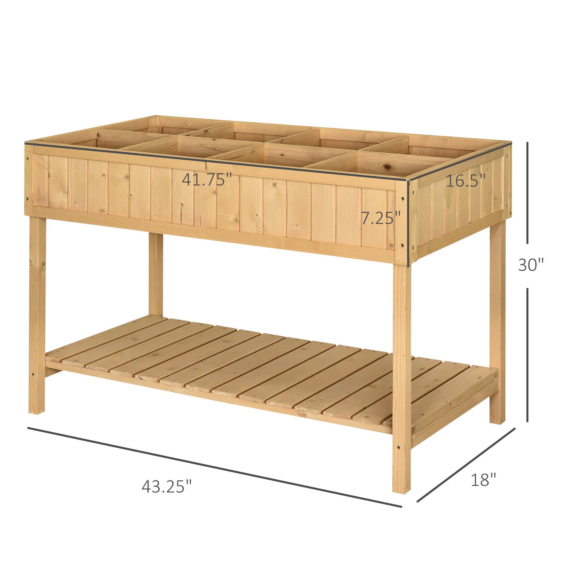 Outsunny 43x18x30in Raised Garden Bed with 8 Pockets and Shelf