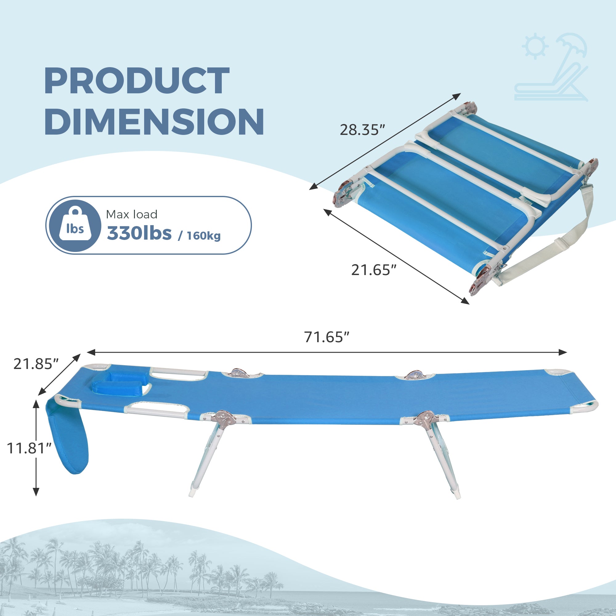 Lounge Portable Reclining Lounger, Outdoor Patio, Beach, Lawn, Camping, or Pool Tanning Chair