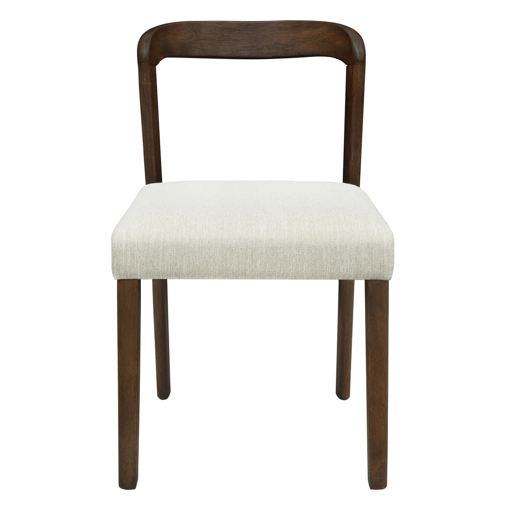 Solid Rubber Wood Dining Chairs (Walnut + Beige) - Set of 2