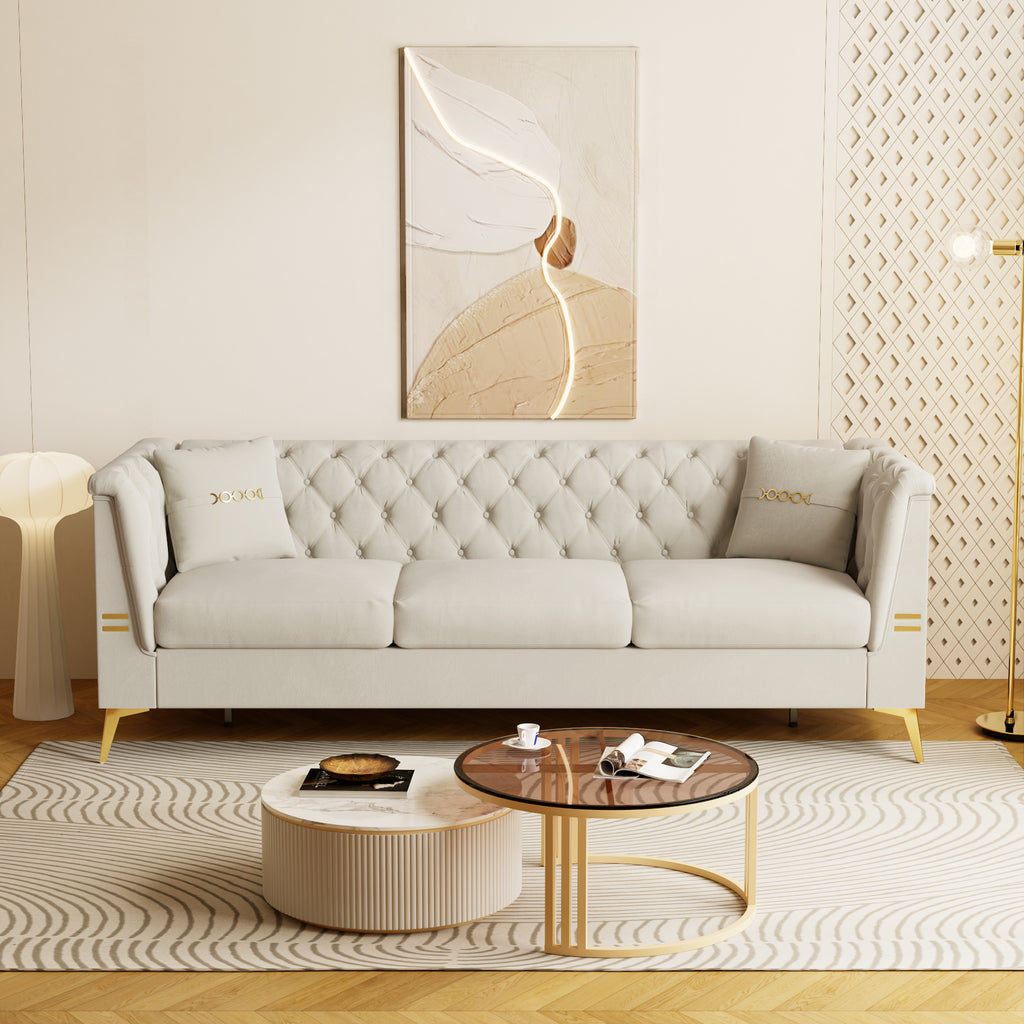Contemporary Faux Sherpa Fabric Sofa With Pillows