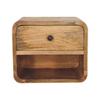 Solid Wood Mini Oak-ish Floating Open Bedside, 1-Drawer