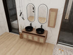 48" Bathroom Vanity with 2-Ceramic Art Sink and Side Cabinet