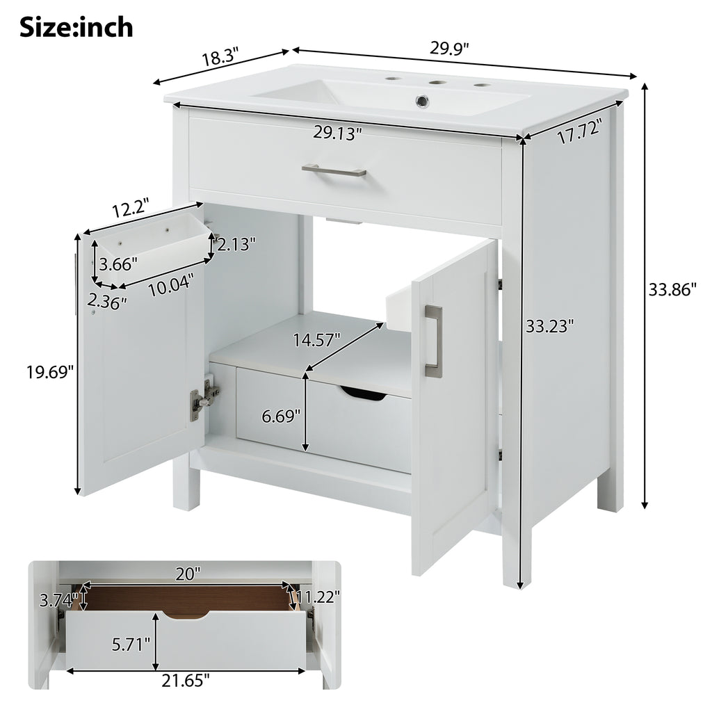 30-Inch Bathroom Vanity with Ceramic Sink and Ample Storage