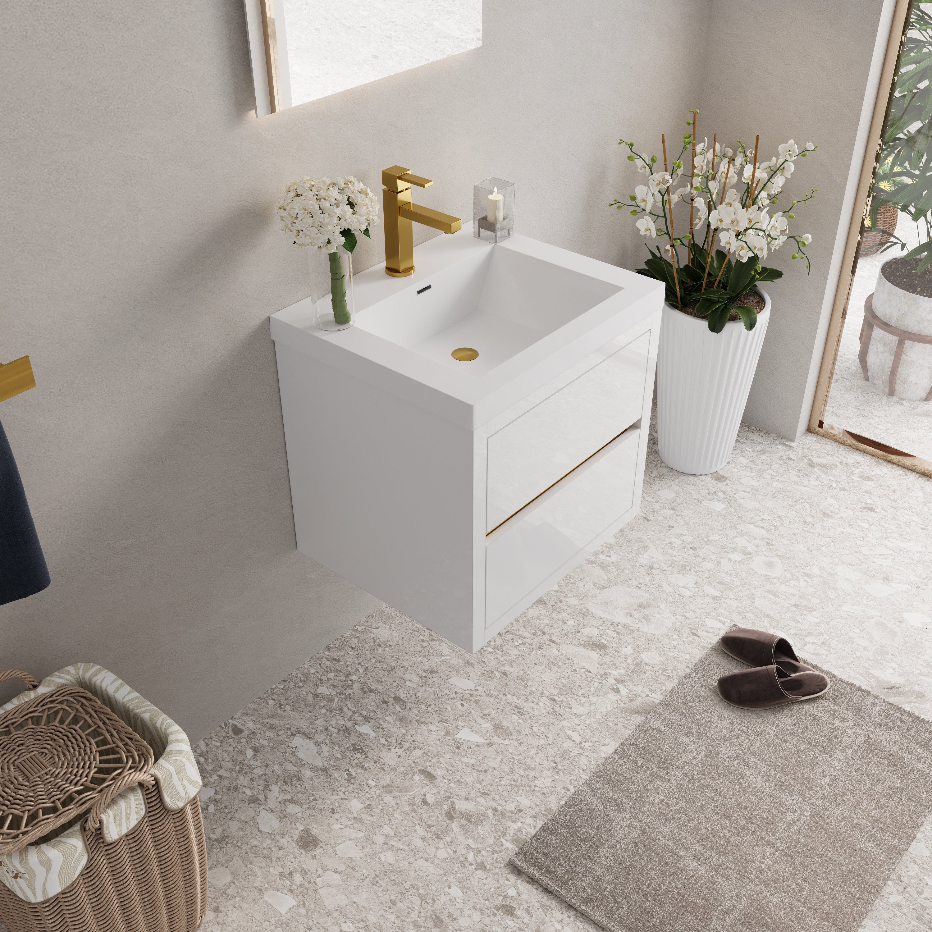 24" Wall-Mounted Bathroom Vanity with Sink