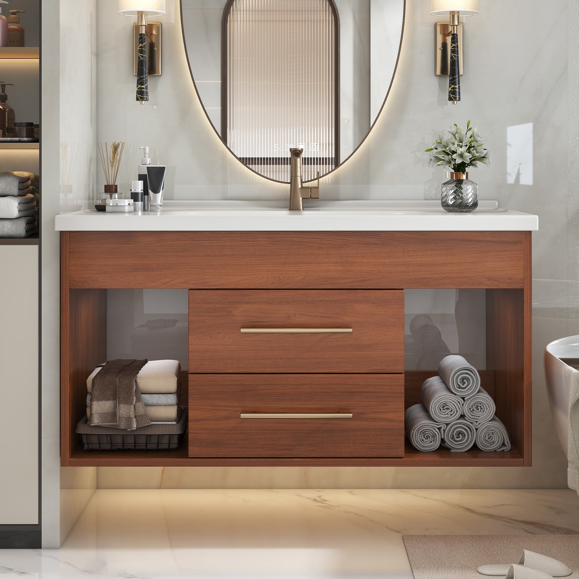 Mid-Century Modern 35.4" Bathroom Vanity with Integrated Sink
