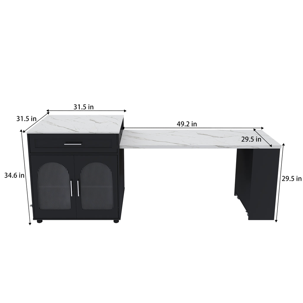 80-Inch Expandable Kitchen Island with Dining Table