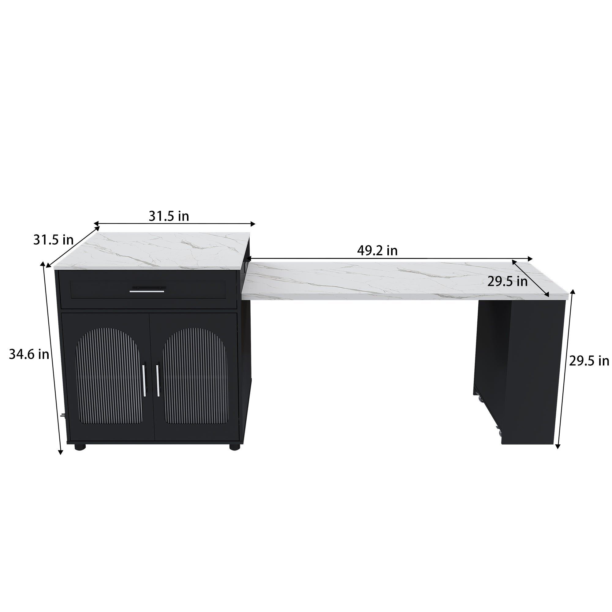 80-Inch Expandable Kitchen Island with Dining Table