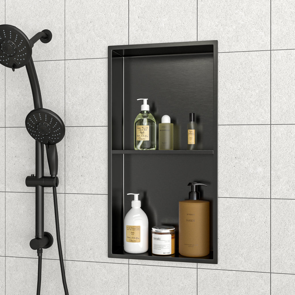 Stainless Steel Shower Niche Double Shelf - Gunmetal Finish