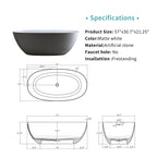 57" Solid Surface Matte Tub - Freestanding Soaking Bathtub