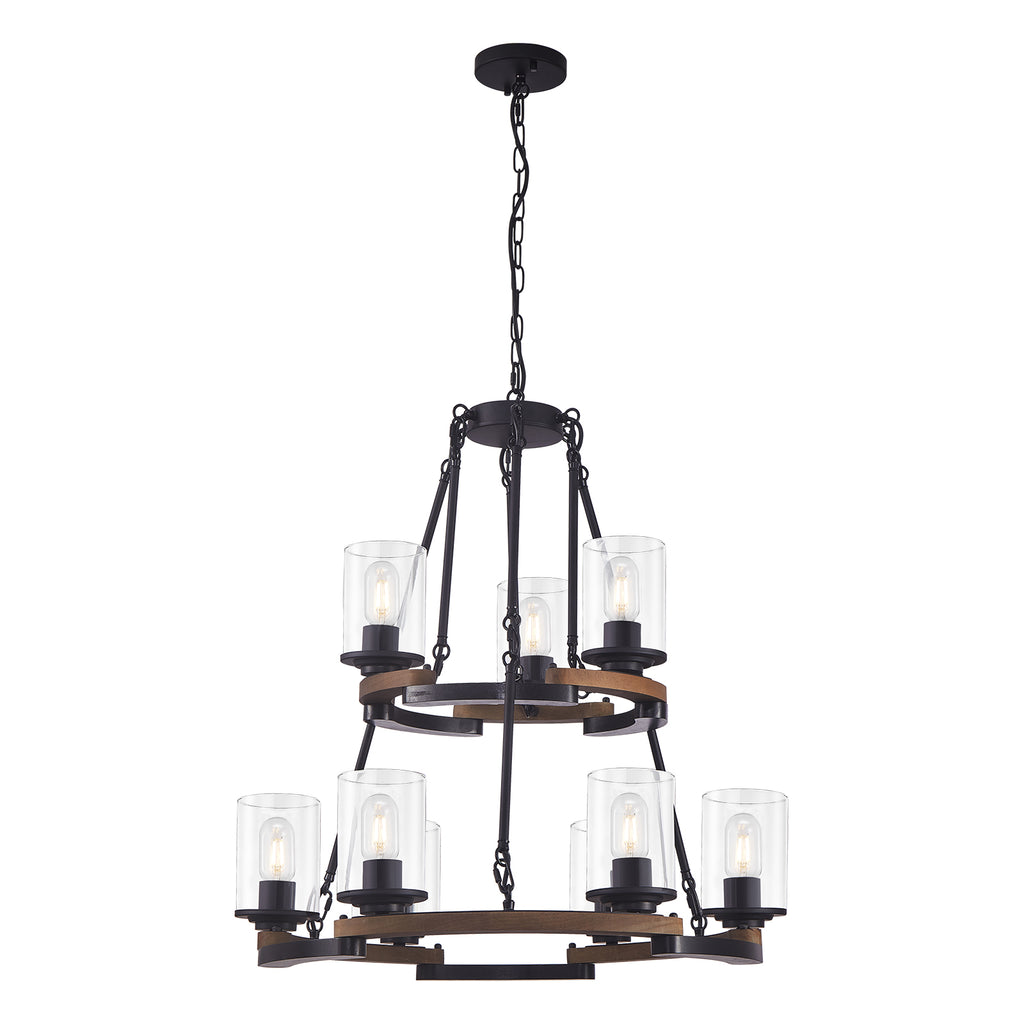 9-Light Vintage Wagon Wheel Chandelier
