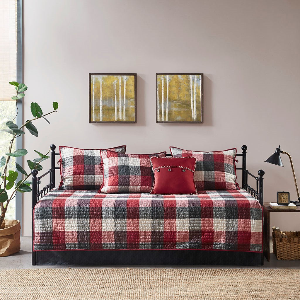 6 Piece Reversible Plaid Daybed Cover Set