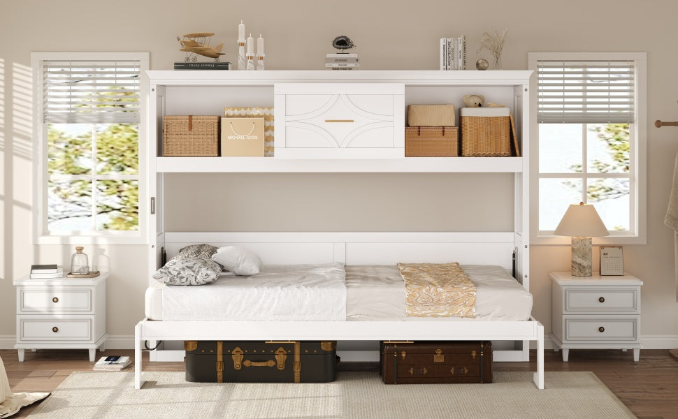 Twin Size Murphy Bed with Charging Station and a Drawer