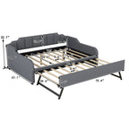 Full Size Upholstery Daybed with Trundle and USB Charging Design
