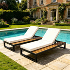 Black Iron & Teak Finish Chaise Lounge Set