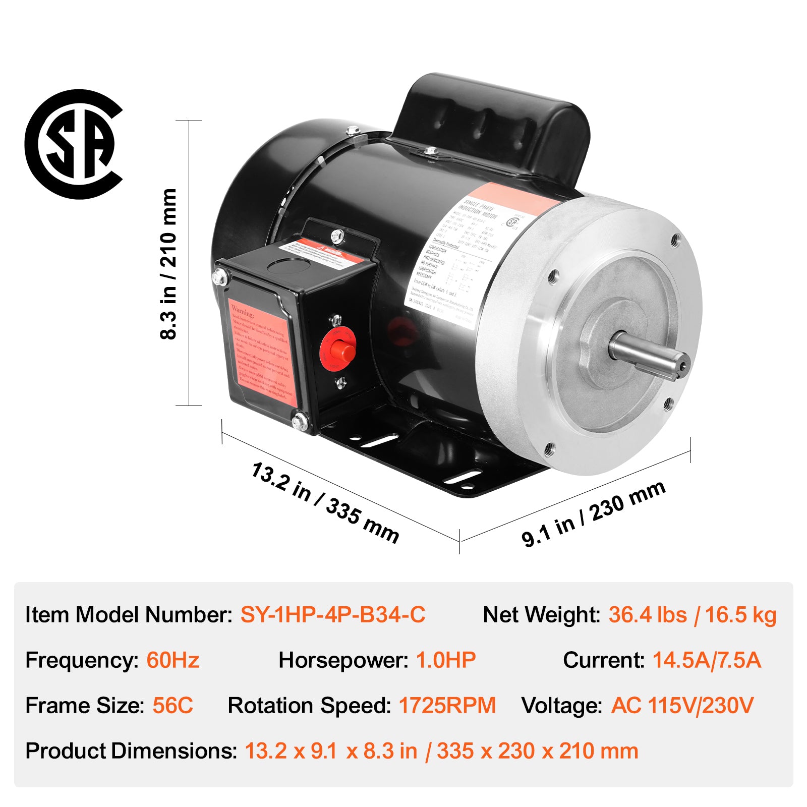 1HP Electric Motor 1725 RPM