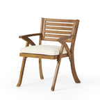 Outdoor 6 Pieces Acacia Wood Dining Set with Cushion and Handwoven Rattan Legs