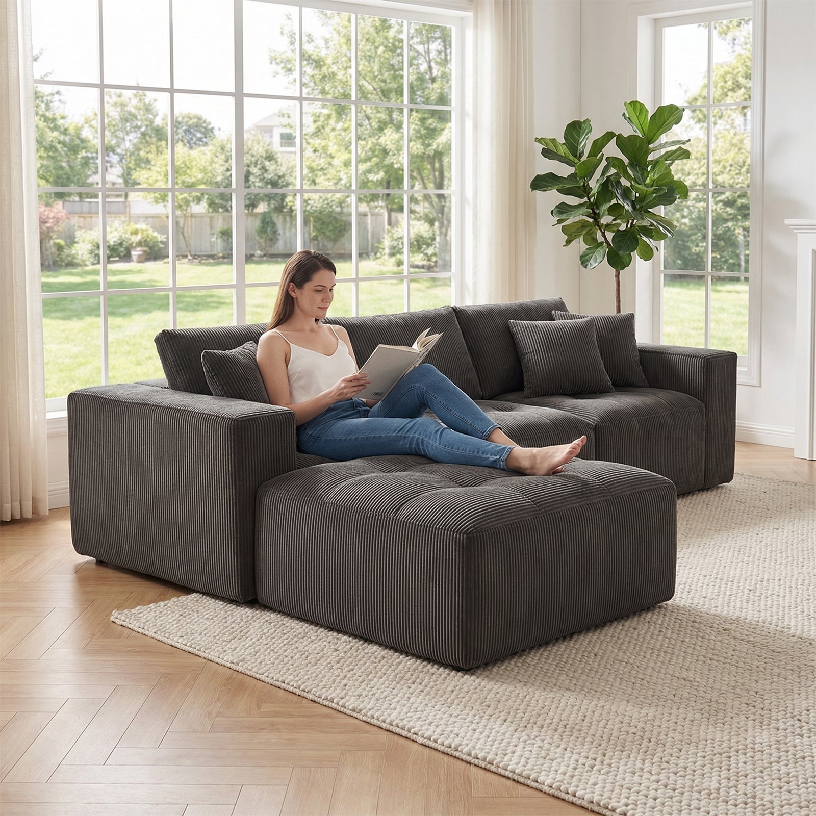 101" L-Shaped Modular Compression Sofa, Gray