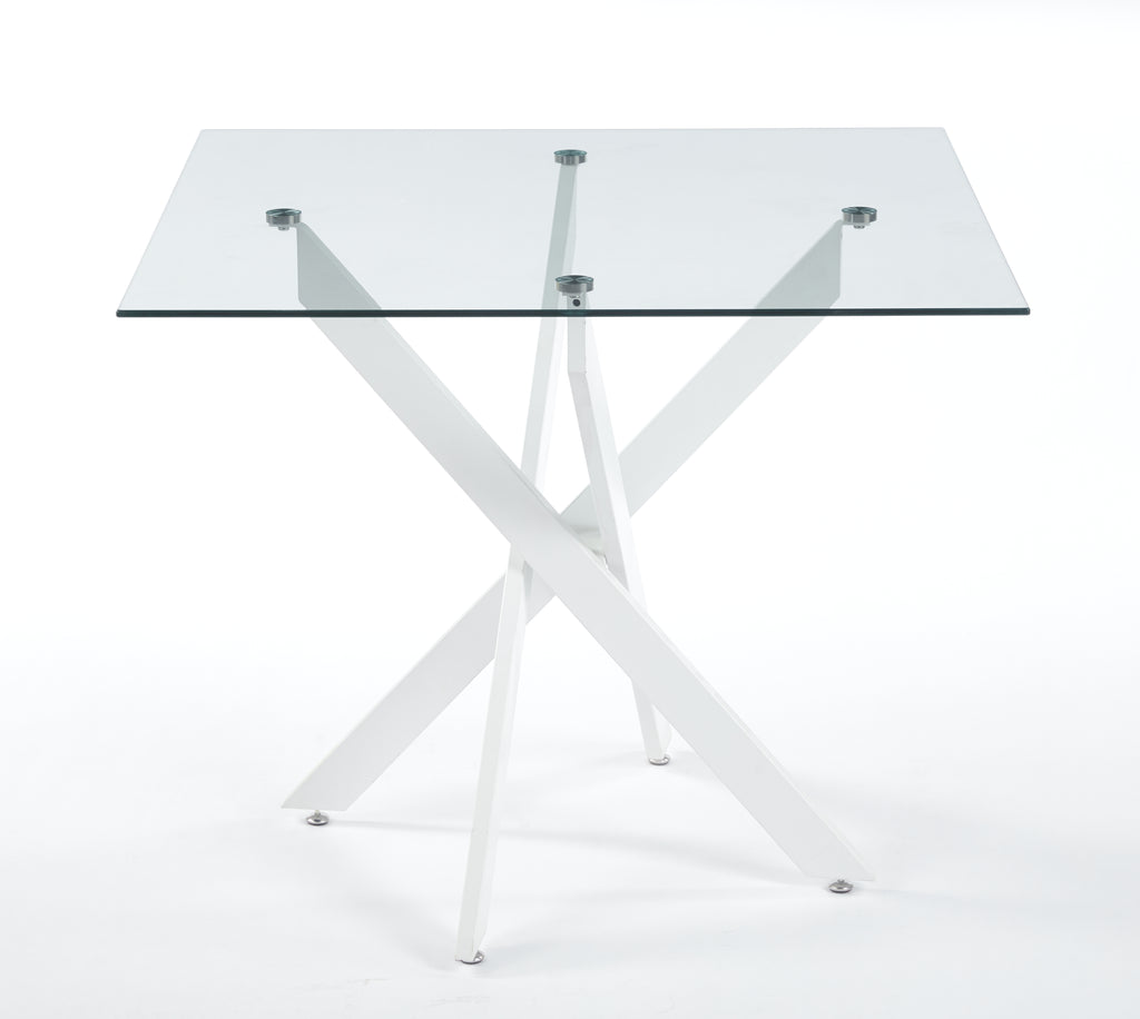Modern Glass Dining Table with Cross Metal Legs