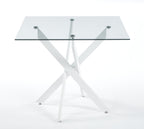 Modern Glass Dining Table with Cross Metal Legs