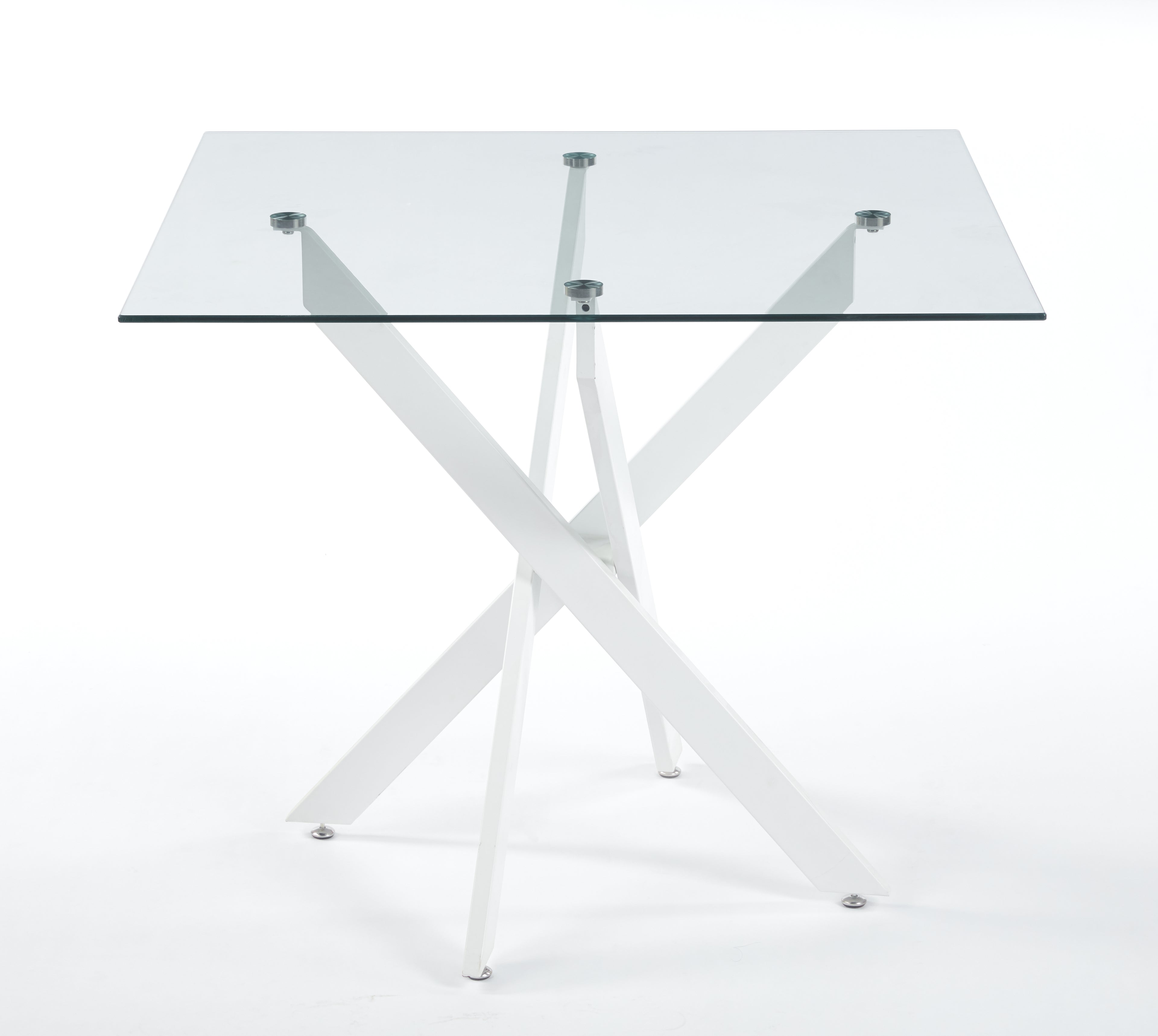 Modern Glass Dining Table with Cross Metal Legs