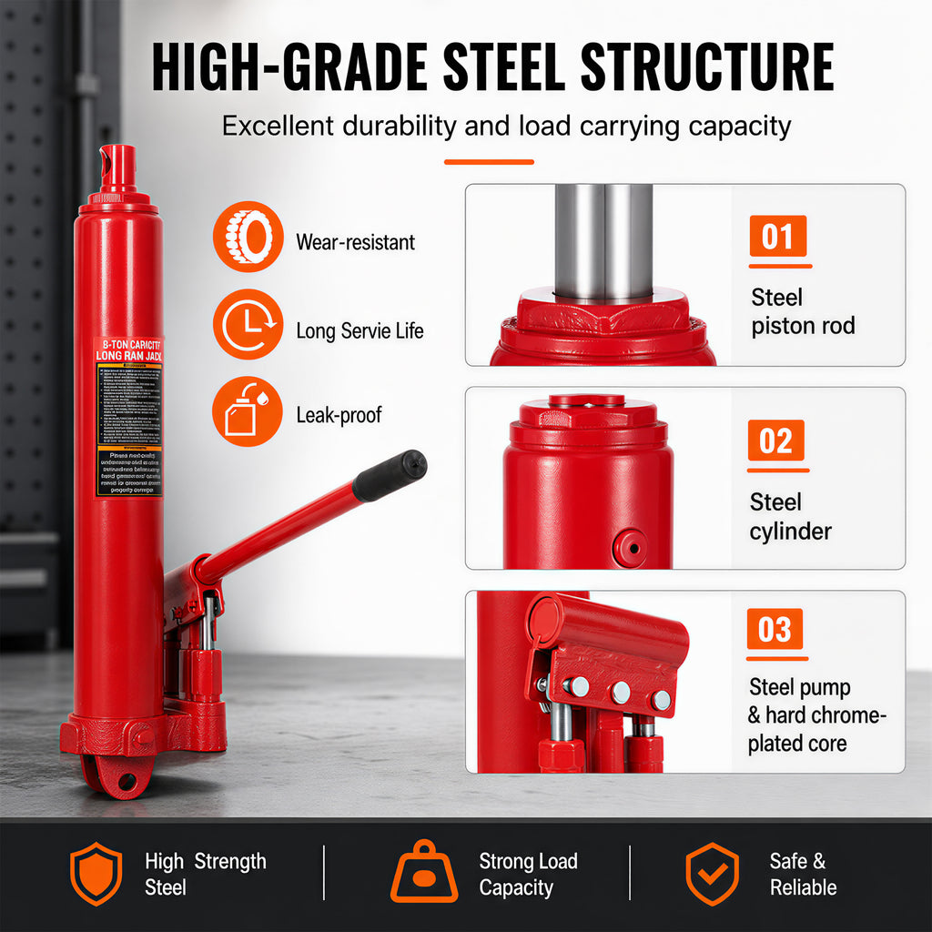 8 Ton Hydraulic Long Ram Jack - Dual Double Piston Pump