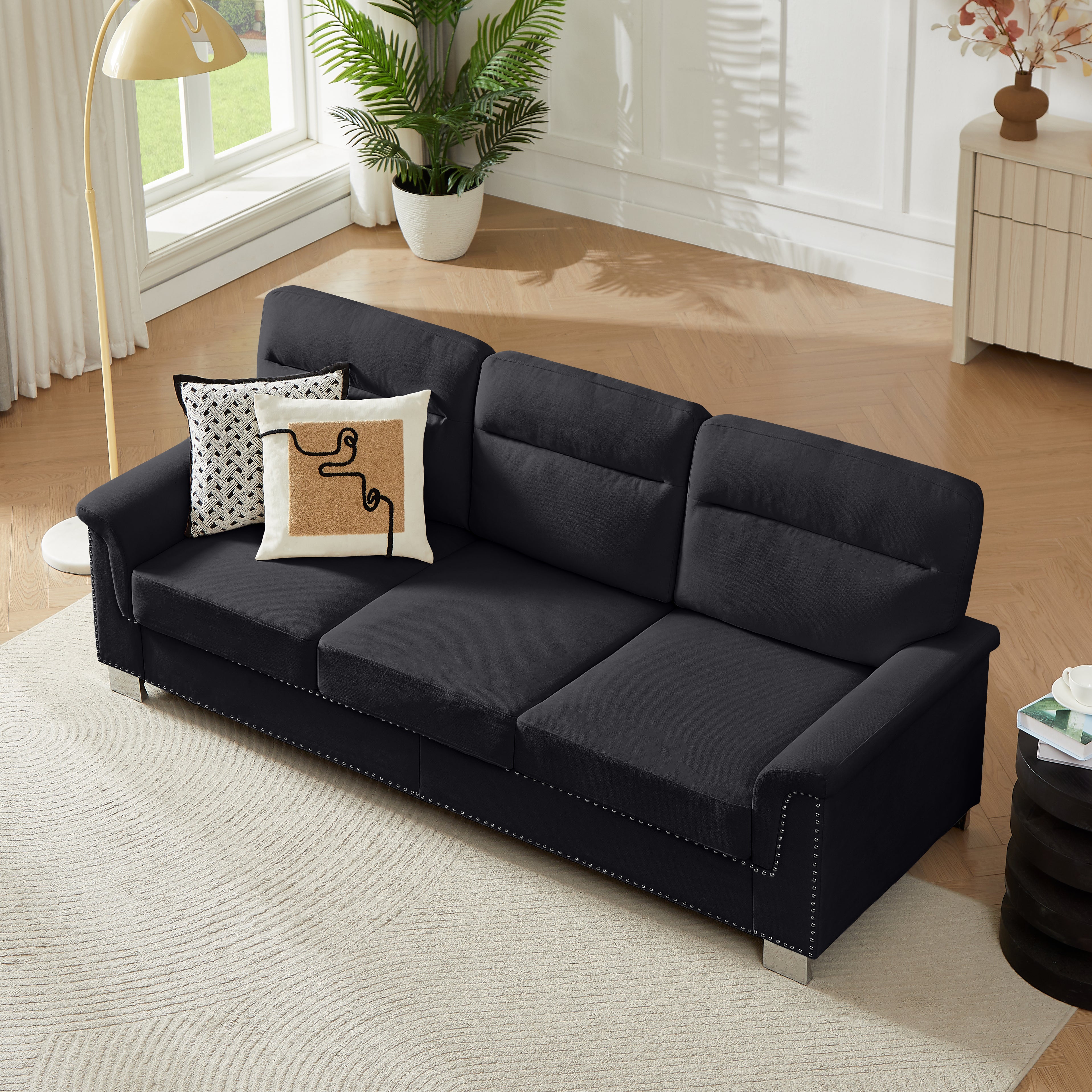 82" Modern Compressed Snowfleece Fabric 3-Seater Sofa