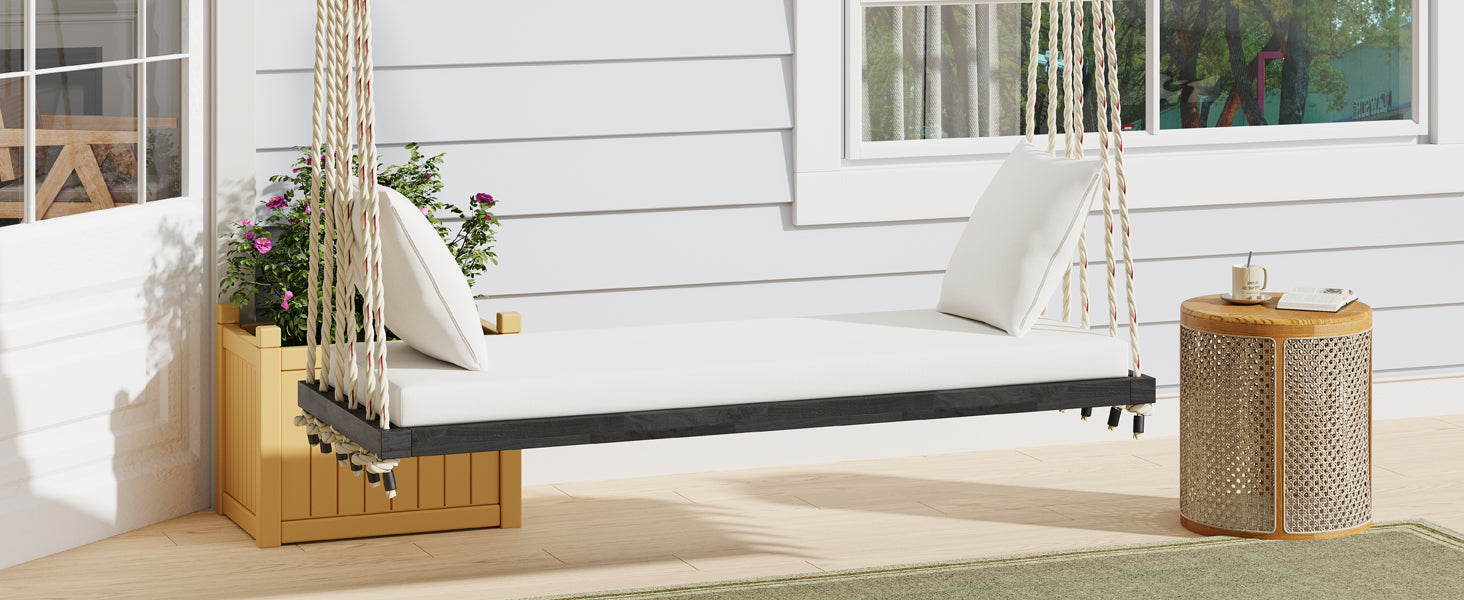 TOPMAX Patio Wooden Swing Chair, Hanging Porch Swing Bench