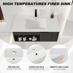 36" Wall-Mounted Floating Bathroom Vanity with Ceramic Sink – Modern Dark
