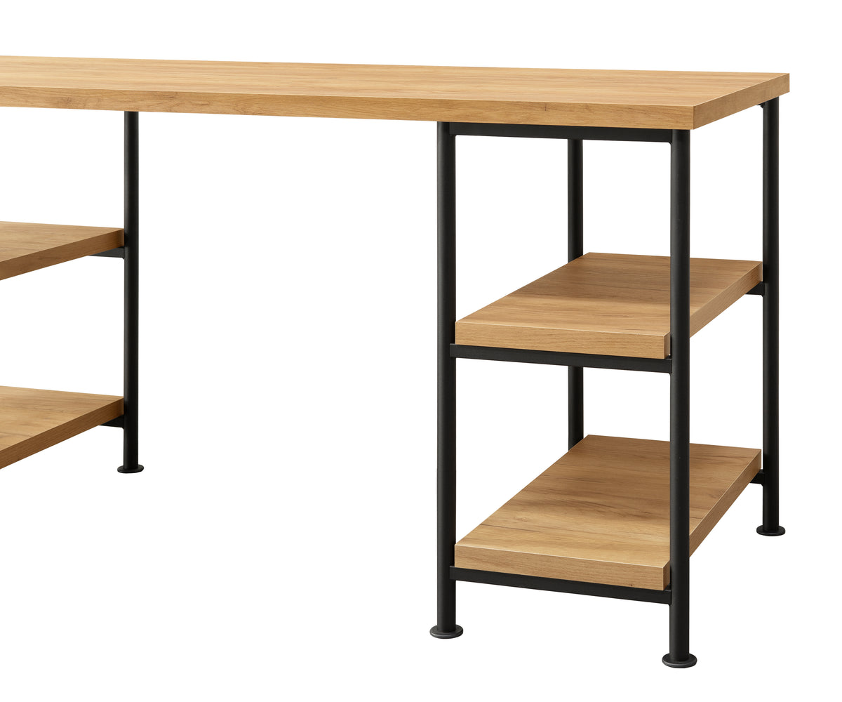 Golden Oak Desk with 4 Storage Shelves, 60-Inch Wide