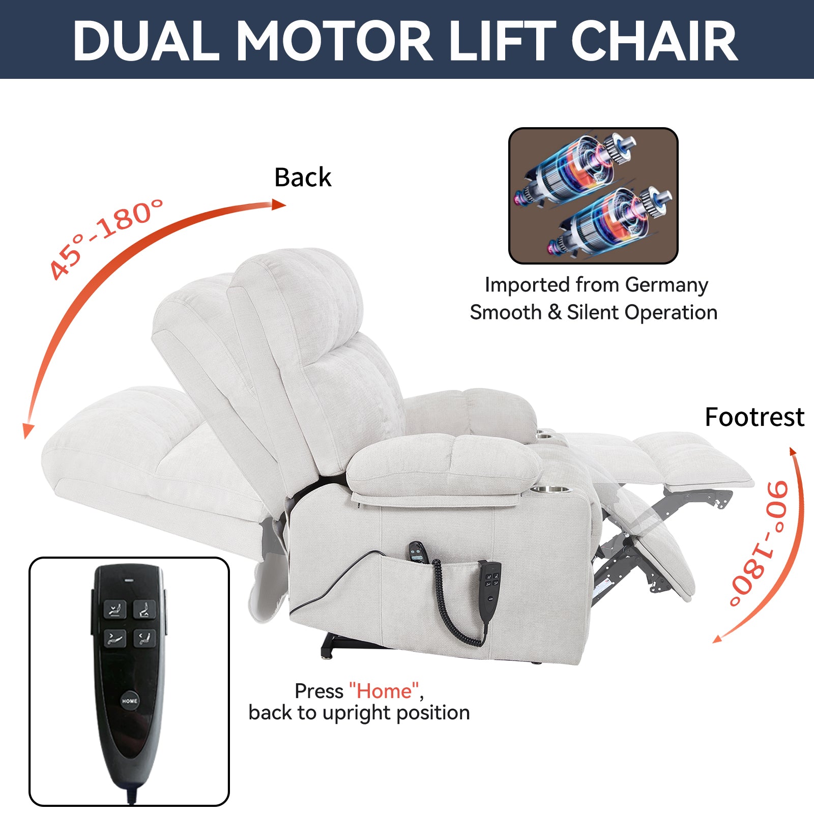 Beige Dual Motor Infinite Position Power Lift Recliner Chair