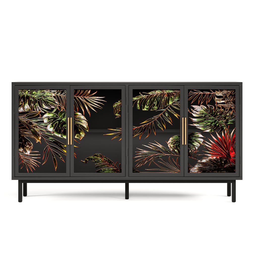 60.3" with 4 doors for Buffet Cabinets, Glazed painting art storage Cabinets, American retro control Console Table decorative Cabinets, Living room, Bedroom, Dining room
