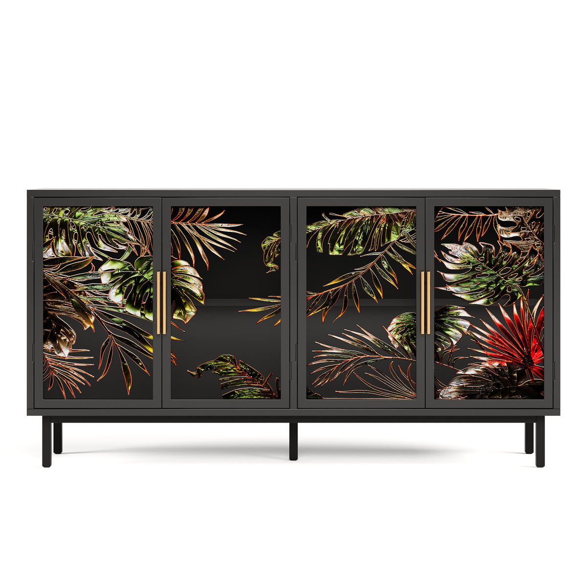 60.3" with 4 doors for Buffet Cabinets, Glazed painting art storage Cabinets, American retro control Console Table decorative Cabinets, Living room, Bedroom, Dining room