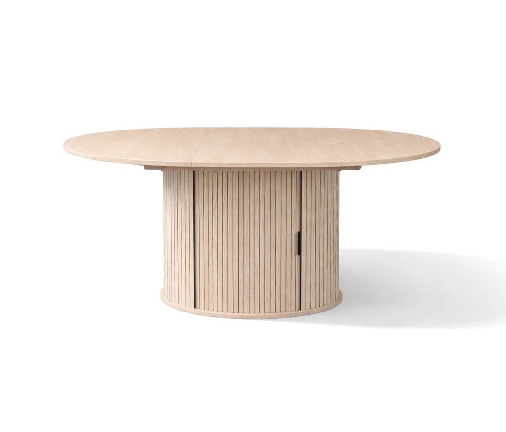 47"-63" Extendable Round Dining Table for 4-8 People, Modern Drop Leaf Dining Table with Hidden Storage Base, Wooden pedestal Kitchen Table for Small Spaces, Dining Room