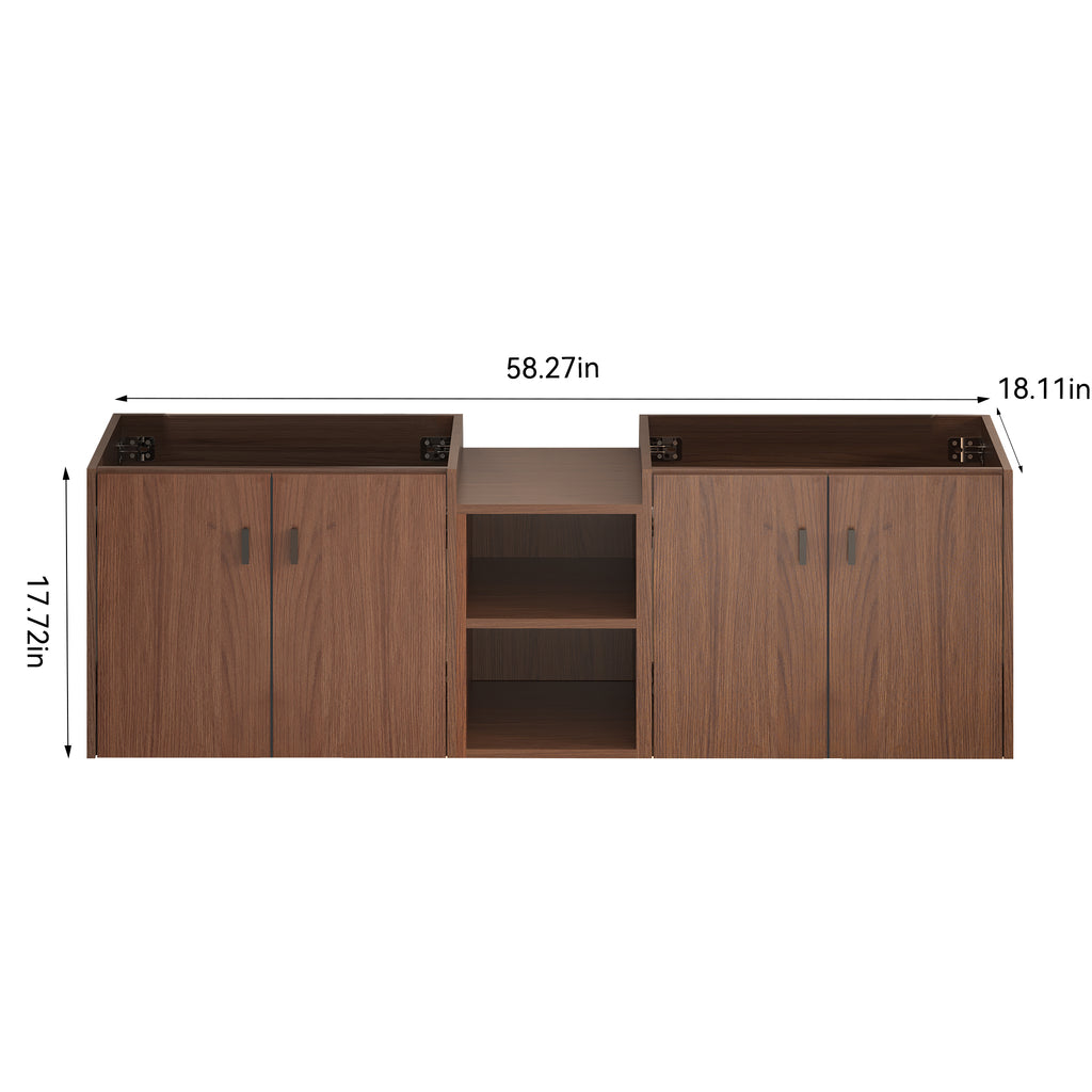 60in Reddish Brown Bathroom Vanity with Soft Close Doors