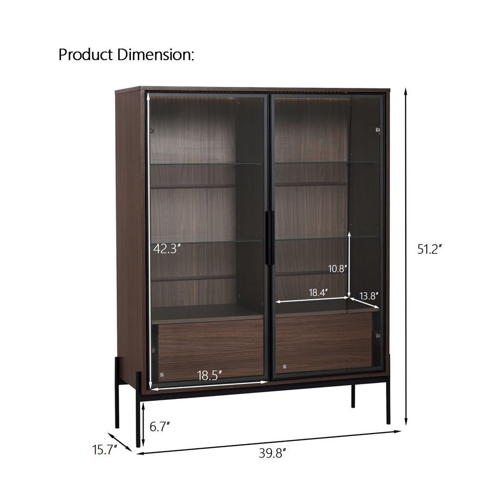 51.2'' Freestanding Display Cabinet with 2 Storage Drawers
