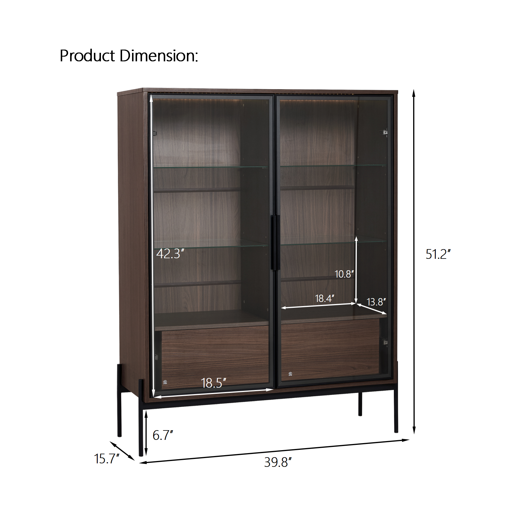 51.2'' Freestanding Display Cabinet with 2 Storage Drawers