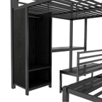 Queen Over Queen Size Bunk Bed Frame with Built-in Wardrobe