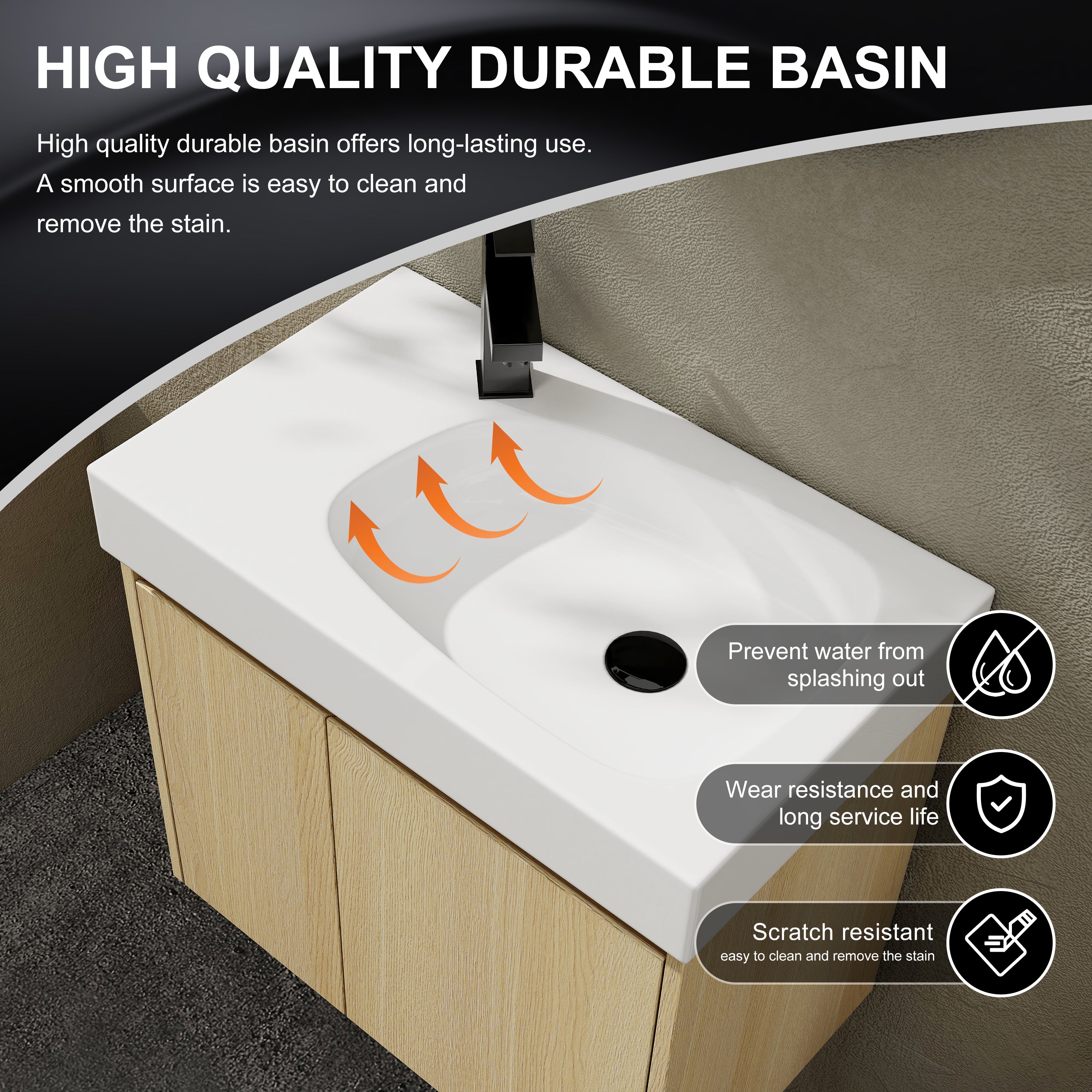 24 Inch Bathroom Vanity with Ceramic Basin