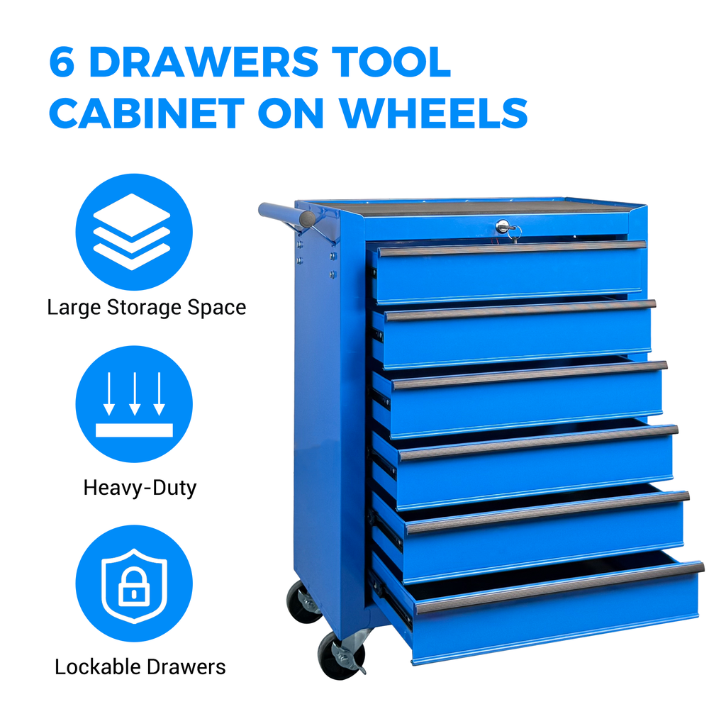Rolling Metal Tool Chest with 6 Drawers - Blue
